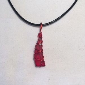 HAND CRAFTED Vintage Rare Red Glass Necklace